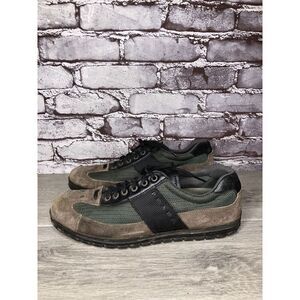 Prada Tan Suede Green Mesh Black Lace Up Casual Hiking Shoes Men Sz 7.5M US/41EU